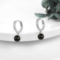 wholesale 925 Sterling Silver Black Onyx Huggie Hoop Earrings with Rune Engraving for Women Men  48mm Diameter-0-2
