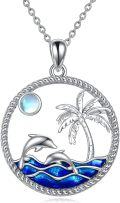 wholesale 925 Sterling Silver Dolphin Palm Tree Ocean Wave Beach Pendant Necklace for Women-0-0