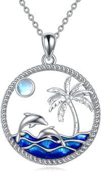 wholesale 925 Sterling Silver Dolphin Palm Tree Ocean Wave Beach Pendant Necklace for Women-dolphin