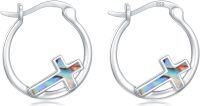wholesale 925 Sterling Silver Opal Cross Hoop Earrings - Religious Christian Jewelry for Women and Men-Abalone Shell