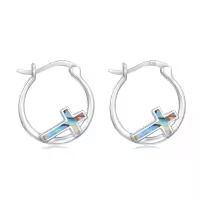 wholesale 925 Sterling Silver Opal Cross Hoop Earrings - Religious Christian Jewelry for Women and Men-Abalone Shell
