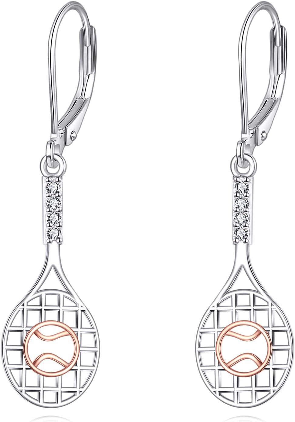 Sterling Silver Tennis Hockey Earrings for Women Sport Lover Dangle Jewelry-0-1