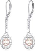 wholesale 925 Sterling Silver Tennis Racket Drop Earrings with Rose Gold Accents for Sports Lovers-0-0