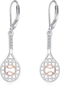 wholesale 925 Sterling Silver Tennis Racket Drop Earrings with Rose Gold Accents for Sports Lovers-Tennis Earrings
