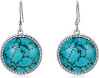 wholesale 925 Sterling Silver & Natural Turquoise Boho Geometric Dangle Earrings for Women-Round