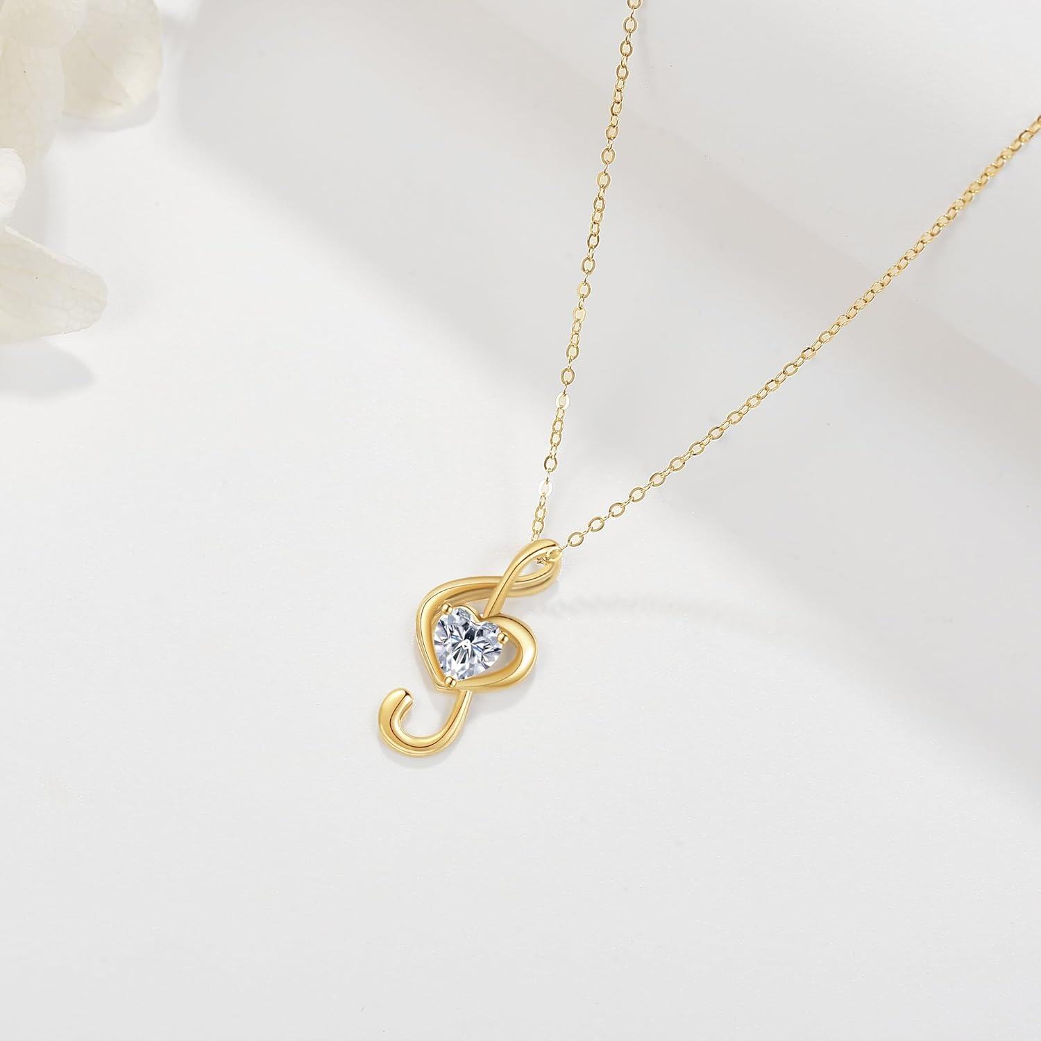 14K Yellow Gold Treble Clef Music Note Pendant Necklace for Women Girls Christmas Gift-0-1