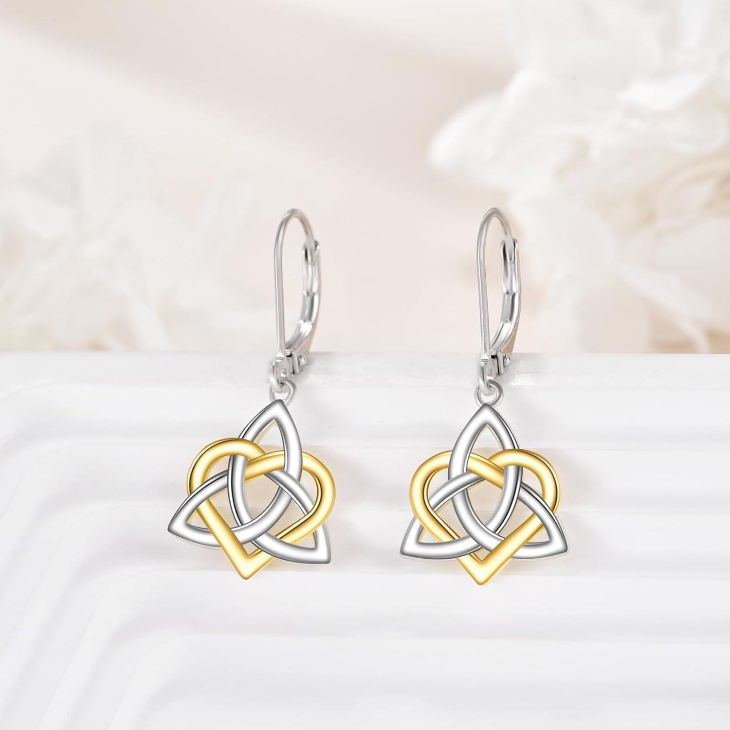Sterling Silver Celtic Knot Heart Dangle Earrings for Women Gifts-0-4