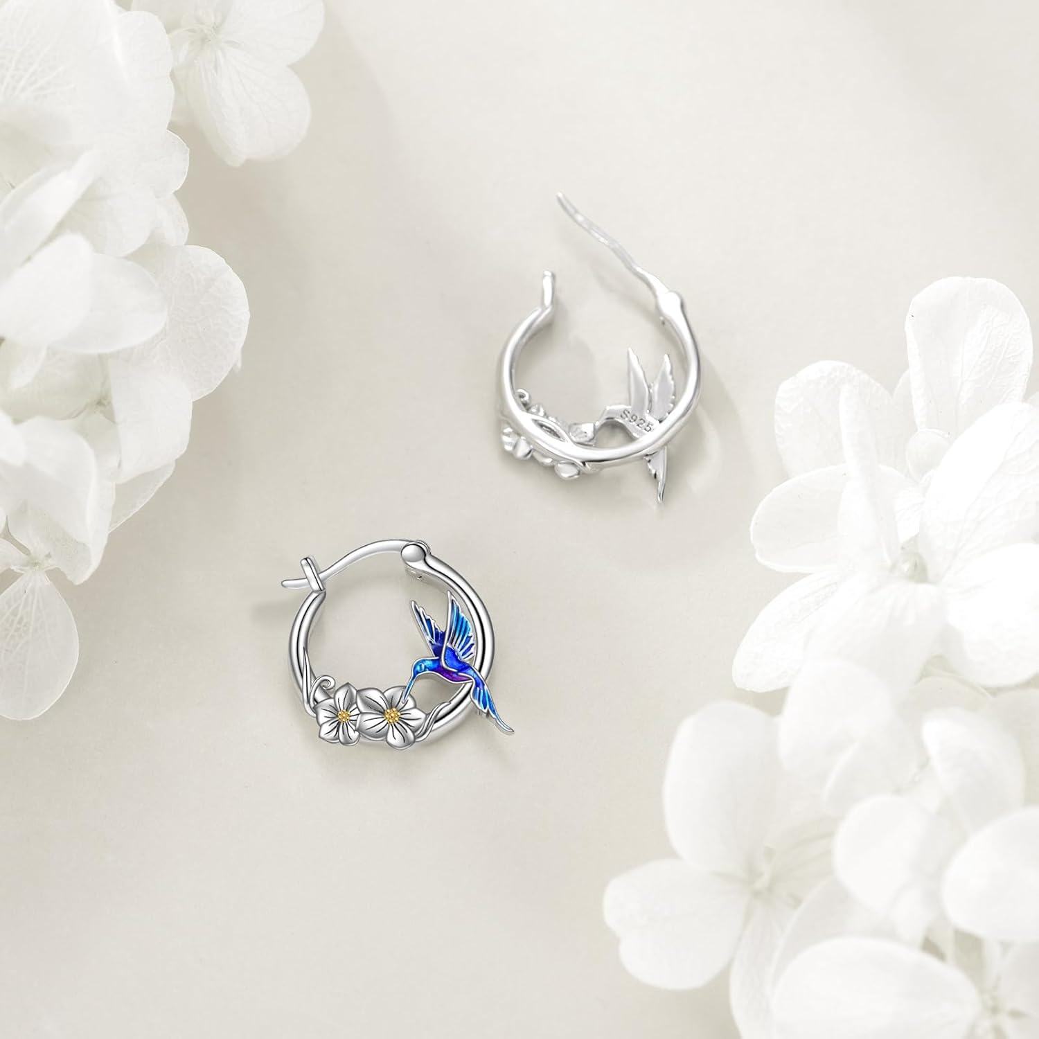 wholesale 925 Sterling Silver Owl Hummingbird Hoop Huggie Earrings Jewelry Gifts for Women Teens-0-3
