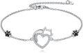 wholesale 925 Sterling Silver & AAA Cubic Zirconia Cat Charm Bracelet with Heart & Paw Design for Women Cat Lovers-0-0