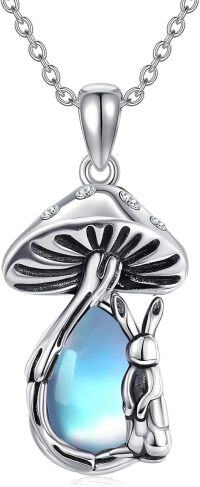 wholesale 925 Sterling Silver Moonstone Pendant - Mushroom Design with Bunny Charm Necklaces for Women's  Ideas-Mushroom with Rabbit