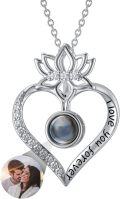 wholesale S925 Sterling Silver & 14K Gold Plated Photo Projection Necklace with Nanotechnology Love Stone, Customizable Lotus Flower Pendant Gift for Women-0-0