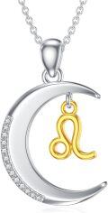 wholesale 925 Sterling Silver Leo Zodiac Sign Pendant with Crescent Moon and Cubic Zirconias Necklace for Women-0-0