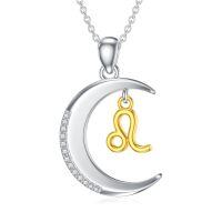 wholesale 925 Sterling Silver Leo Zodiac Sign Pendant with Crescent Moon and Cubic Zirconias Necklace for Women-Leo