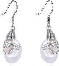 wholesale 925 Sterling Silver Dragonfly Keshi Pearl Teardrop Dangle Earrings for Women's  Ideas-Baroque Pearl