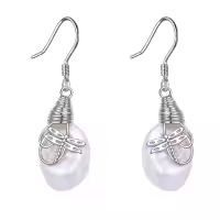 wholesale 925 Sterling Silver Dragonfly Keshi Pearl Teardrop Dangle Earrings Wholesale for Women's  Ideas-Baroque Pearl