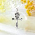 wholesale 925 Sterling Silver Oxidized Egyptian Ankh Cross Lotus Pendant Necklace For Women-0-4
