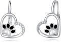 wholesale 925 Sterling Silver Heart with Dog Paw Print Drop Earrings Gift for Women-0-0