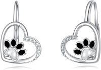 wholesale 925 Sterling Silver Heart with Dog Paw Print Drop Earrings Gift for Women-Paw Print
