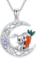 wholesale 925 Sterling Silver Birthstone Bunny Moon Pendant Necklace Rabbit Crescent Gift-0-0