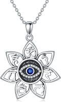 wholesale 925 Sterling Silver Evil Eye Lotus Chakra Pendant Necklace with Sapphire and CZ Stones-0-0