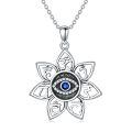 wholesale 925 Sterling Silver Lotus Charm Pendant With Blue Eye-0-0