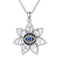wholesale 925 Sterling Silver Lotus Charm Pendant With Blue Eye-Evil Eye
