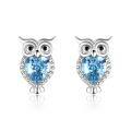 wholesale Silver Owl Heart-Shaped Blue Crystal Stud Dangle Earrings - 925 Sterling Silver  for Her-0-0
