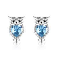 wholesale Silver Owl Heart-Shaped Blue Crystal Stud Dangle Earrings - 925 Sterling Silver  for Her-I-Owl