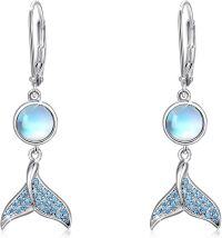 wholesale 925 Sterling Silver Blue Moonstone Mermaid Tail Leverback Drop Earrings-Moonstone
