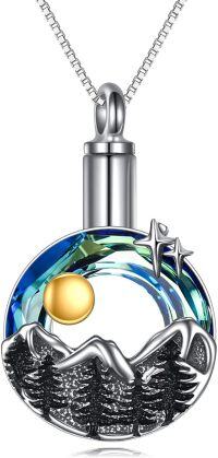 wholesale 925 Sterling Silver Mountain & Star Cremation Keepsake Pendant Necklace for Ashes Memory Jewelry-4- Mountain-Crystal