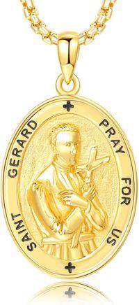 wholesale Gold 925 Sterling Silver Catholic Patron Saint Gerard Medal Necklace Pendant Amulet -26a-St Gerard-Gold-26a-St Gerard-Gold