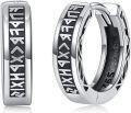 wholesale 925 Sterling Silver Norse Runes Black Huggie Hoop Earrings for Men & Women-0-0