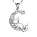 wholesale 925 Sterling Silver Cat on Crescent Moon Star Pendant Necklace for Women-0-0