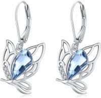 wholesale 925 Sterling Silver Blue Crystal Cat Ear Drop Earrings for Women-B05-Butterfly-Crystal-2
