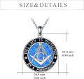 wholesale 925 Sterling Silver Blue Fire Opal Abalone Shell Masonic Pendant Necklace with Freemasonry Compass Symbol Gifts for Men & Women - 30 Chain + Extender-0-2