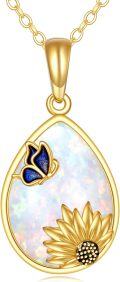 wholesale  14K Real Gold Butterfly & Sunflower Opal Pendant Necklace, Hypoallergenic, Gift for Women-0-0