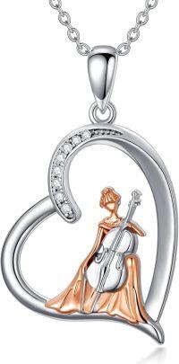 wholesale 925 Sterling Silver Heart-Shaped Cello Pendant Necklace with Cubic Zirconia for Women and Girls-B-Cello