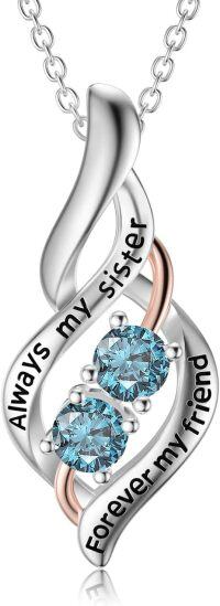 wholesale Sterling Silver Yellow Stone Sisterhood Pendant Necklace for Women-03-Mar-Sky blue-Always My Sister Forever My Friend-3-03-Mar-Sky blue-Always My Sister Forever My Friend-3