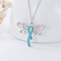 wholesale 925 Sterling Silver Dragonfly Teal Ribbon Cross Pendant Necklace for Women's Ovarian Cancer Awareness Gifts-0-1