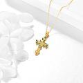 wholesale 14K Gold Green Enamel Celtic Knot Tree Of Life Cross Pendant Necklace For Women-0-3