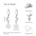 wholesale 925 Sterling Silver Crescent Moon North Star Drop Earrings Platinum Plated Cz Accent-0-5
