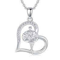 wholesale 925 Sterling Silver Ballet Dancer Heart Pendant Necklace-Ballerina