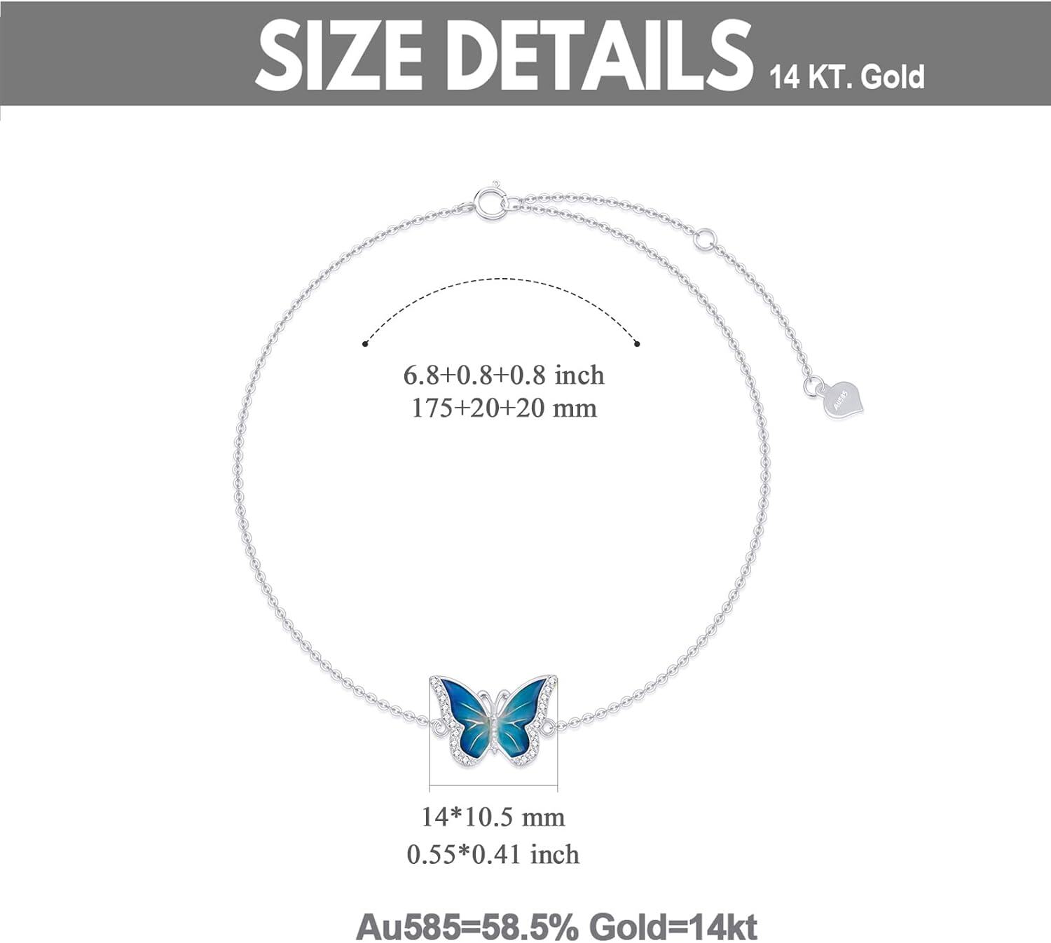 14K Gold Blue Butterfly Bracelet for Women Solid 14K Animal Lover Jewelry Gift-0-3