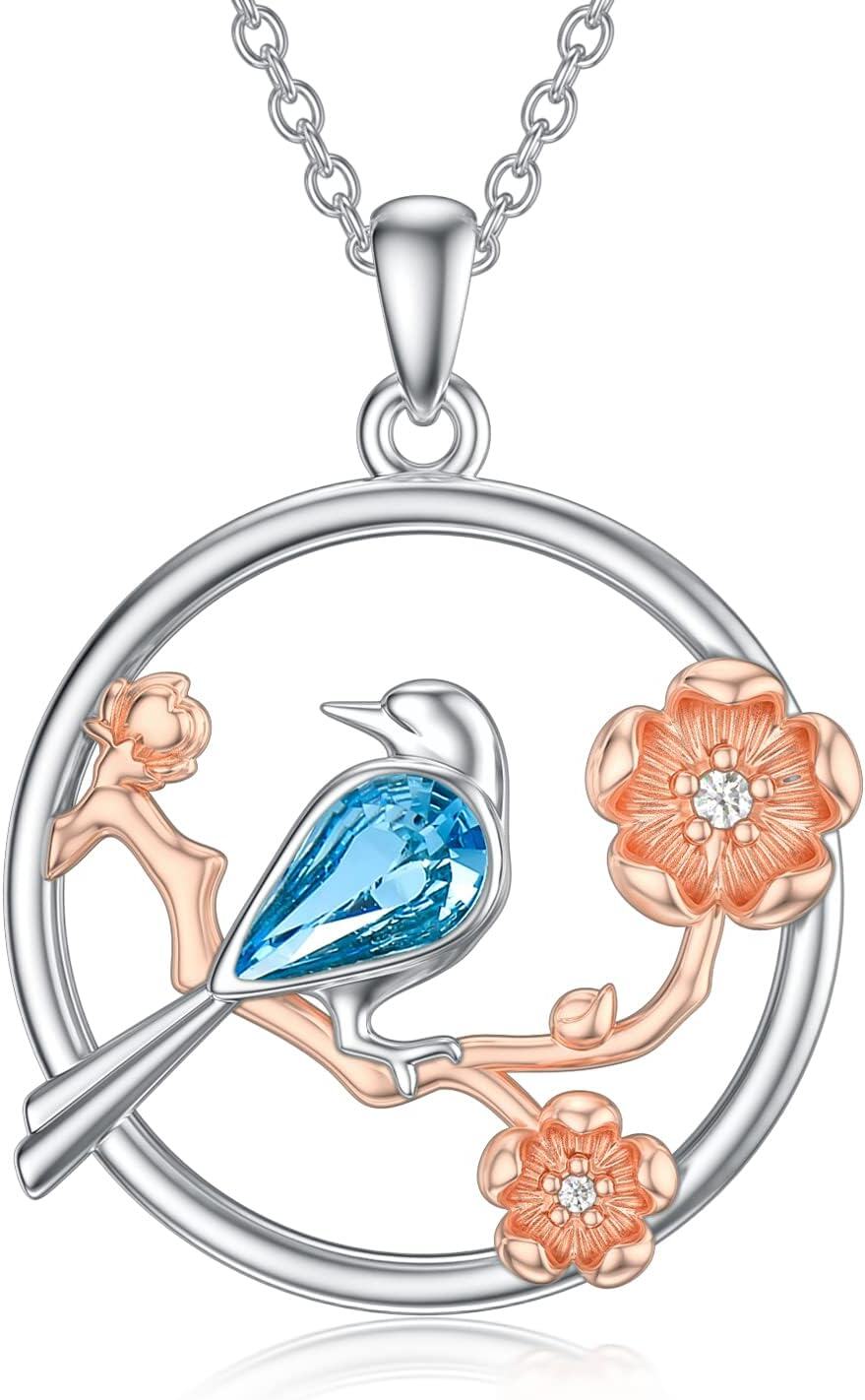 Sterling Silver Stone Bird Necklace Pendant Gift for Women Sister Mom Friend-Hummingbird Necklace