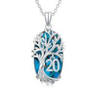 TOUPOP Sterling Silver Turquoise Tree Of Life Pendant Necklace Gift For Women-undefined