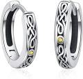 wholesale 925 Sterling Silver Norse Viking Celtic Knot Huggie Hoop Earrings with Yellow CZ Stones 8mm Diameter-0-0