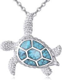 wholesale 925 Sterling Silver Turtle Turquoise Stone Pendant Necklace for Women and Men-Turtle