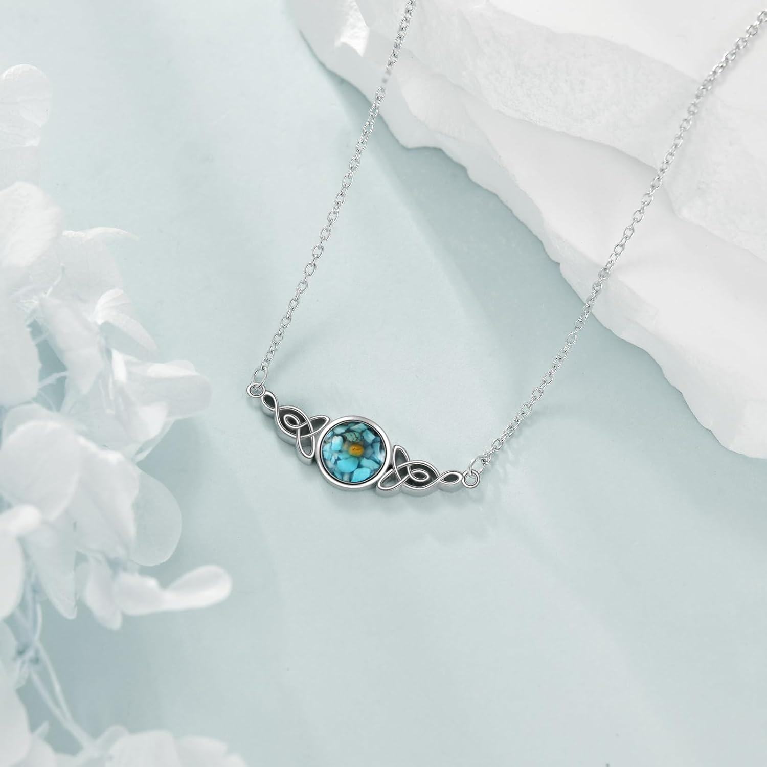 wholesale 925 Sterling Silver Turquoise and Yellow Stone Celtic Knot Round Pendant Necklace for Women-0-3