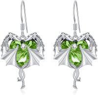 wholesale 925 Sterling Silver Birthstone Dragon Dangle Earrings for Women (Jan Dec)-August