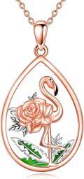 wholesale 925 Sterling Silver Plated Rose Gold  Teardrop Rose & Flamingo Charm Pendant Necklaces for Women Gifts-0-0